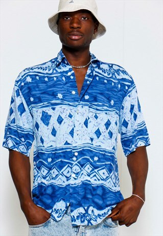 VINTAGE 90S BLUE ABSTRACT PRINT SHIRT