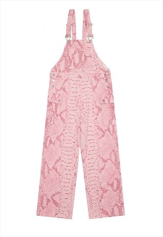 Snake dungarees pink python print jean overalls playsuit