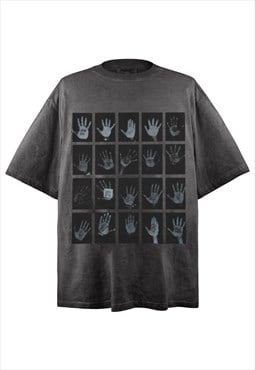 Hand print t-shirt sign language top grunge punk tee grey 