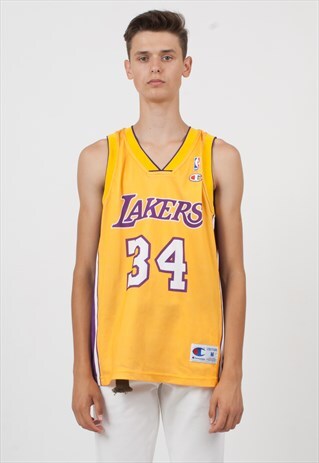 VINTAGE YELLOW CHAMPION LOGO LAKERS V-NECK TANK TOP