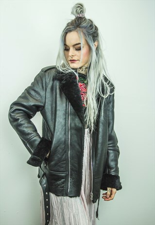 SHEEPSKIN & PREMIUM BLACK LEATHER BIKER JACKET (UNISEX CUT)