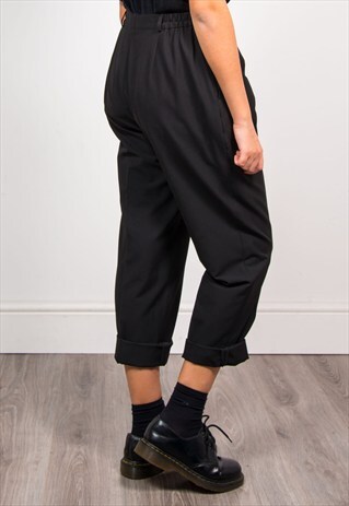 90'S VINTAGE HIGH WAIST TAPERED BLACK TROUSERS