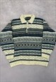 VINTAGE KNITTED JUMPER ABSTRACT PATTERNED GRANDAD SWEATER