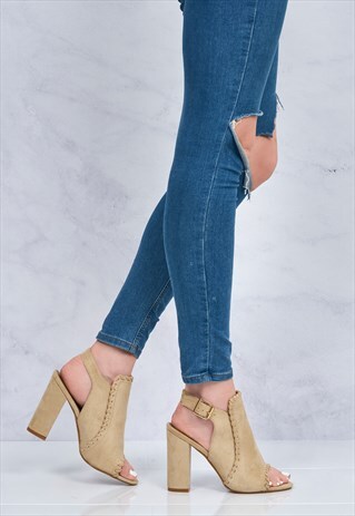 STITCH DETAIL OPENTOE SHOEBOOT IN NUDE SUEDE