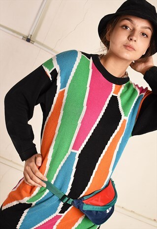 80'S RETRO COLOUR BLOCK FESTIVAL GARM JUMPER