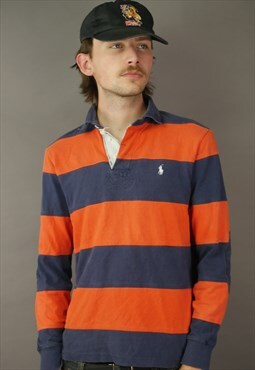 Vintage Ralph Lauren Striped Polo Shirt in Orange with Logo