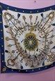 2001 Hermes Les Clefs navy and gold scarf 