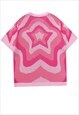 KNITTED T-SHIRT STAR PATTERN TEE FLUFFY GRUNGE TOP IN PINK