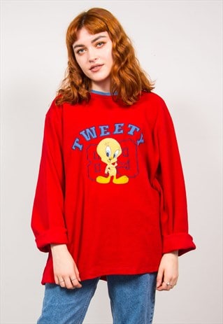 90'S LOONEY TUNES TWEETY PIE FLEECE JUMPER SWEATSHIRT