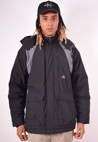 ADIDAS MENS VINTAGE PADDED JACKET LARGE BLACK 90S