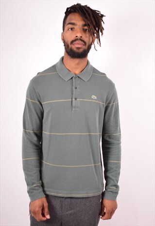 LACOSTE MENS VINTAGE POLO SHIRT LONG SLEEVE LARGE GREEN 90S
