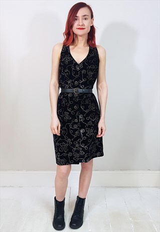 VINTAGE 90'S BLACK VELVET BUTTON DOWN STRAP BACK DRESS
