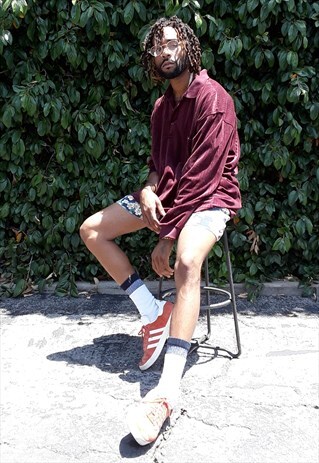 90S OVERSIZED MINIMALIST SKATE BURGUNDY VELOUR POLO XXL