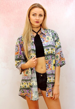 1990S VINTAGE AFRICAN INSPIRED PRINT COTTON OVERSIZED SHIRT