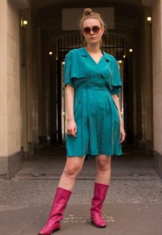 DOLLY PARTON VINTAGE TURQUOISE SILKY PLAYSUIT