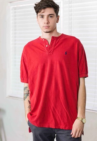 VINTAGE RALPH LAUREN HENLEY T-SHIRT LOGO 90S X 10.3