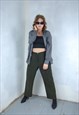 VINTAGE 90'S DARK OVERSIZED WIDE LEG TROUSERS IN KHAKI GREEN