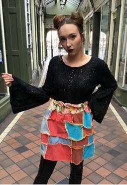 Levi 80s patchwork denim handmade skirt rainbow 