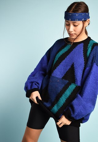 VINTAGE 80'S RETRO HANDMADE ABSTRACT PATTERN KNIT JUMPER