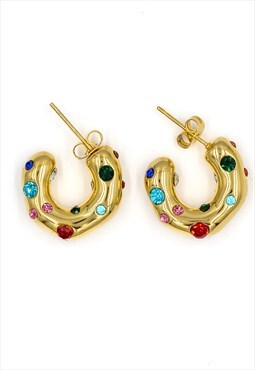 Multi gemstone gold hoop earrings