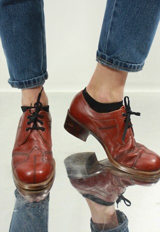 VINTAGE 80' BEAUTIFUL BROWN LEATHER MID-HEELED SHOES