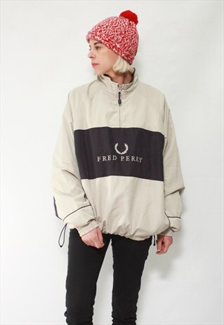 VINTAGE 90' AMAZING UNISEX FRED PERRY BEIGE KANGAROO JACKED