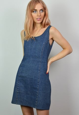 VINTAGE 90S DARK BLUE DENIM MINI DRESS