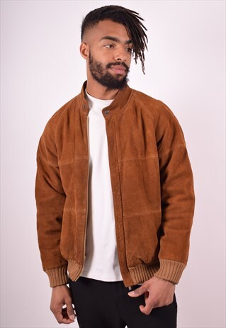MENS VINTAGE SUEDE BOMBER JACKET MEDIUM BROWN 90S