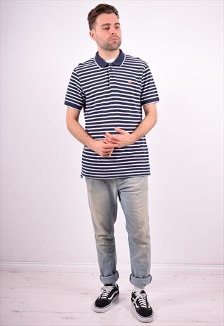 LEVI'S MENS VINTAGE POLO SHIRT LARGE BLUE STRIPES 90'S