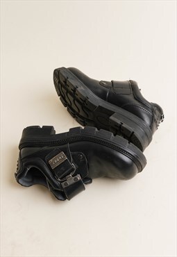 Vintage 90s KNK Grunge Black Leather Chunky Boots Men Eu43