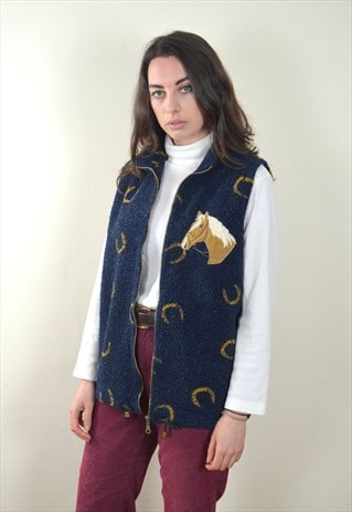 90S VINTAGE SLEEVELESS FLEECE HORSE ZIP GILLET JACKET