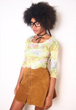 GREEN FLORAL MONET PRINT MESH TOP