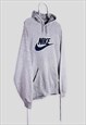 VINTAGE GREY NIKE HOODIE CENTRE SWOOSH SPELL OUT XXL