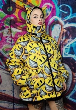 Emoji bomber jacket detachable grunge smile puffer yellow