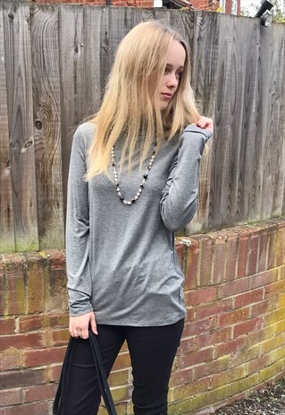 GREY JERSEY ROLLNECK TOP