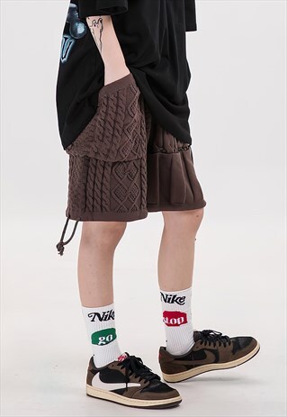 ASYMMETRIC KNITTED SHORTS STITCHED KNIT HIP HOP OVERALLS