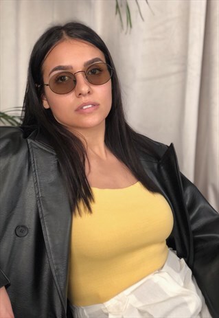 SMOKED BLACK FRAME SMALL OVAL LENS SUNGLASSES