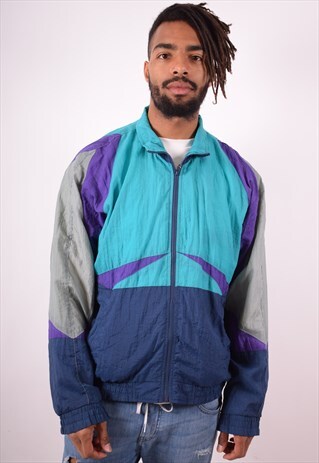 MENS VINTAGE TRACKSUIT TOP JACKET LARGE BLUE 90S