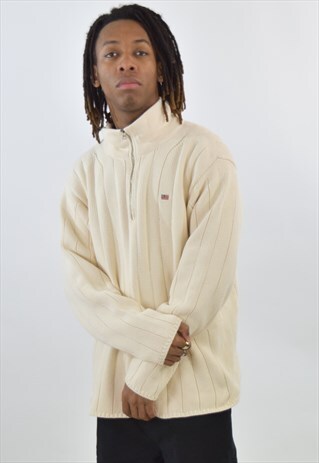 VINTAGE 90S CREAM RALPH LAUREN ZIP UP SWEATER