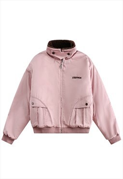 Utility bomber jacket padded grunge winter coat in pink