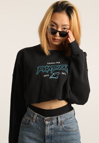 VINTAGE NFL CAROLINA PANTHERS EMBROIDERED CROPPED SWEATSHIRT