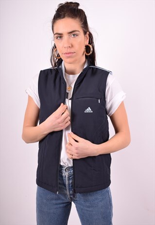 ADIDAS WOMENS VINTAGE REVERSIBLE GILET SMALL BLUE 90'S