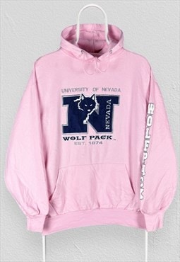 Vintage Nevada Wolf Pack Pink Hoodie Spell Out Mens Medium