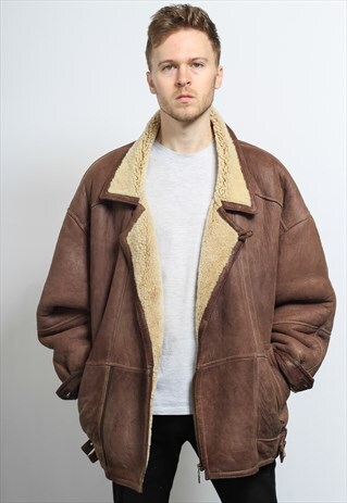 VINTAGE SUEDE AVIATOR FLEECE SHEEPSKIN JACKET COAT