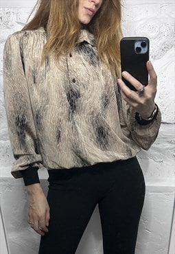 80s Printed Abstract Blouse 