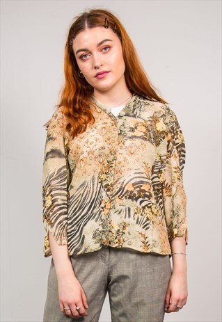 VINTAGE 90'S BROWN FLORAL PATTERN BLOUSE
