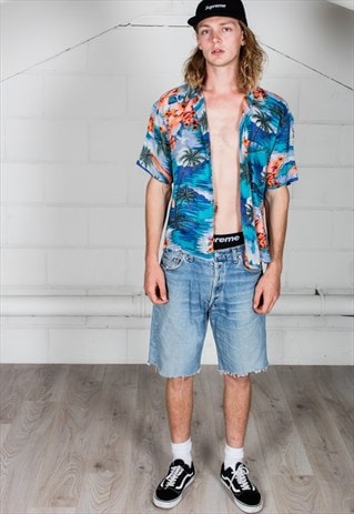 VINTAGE BLUE ORANGE SHORT SLEEVE ISLAND SHIRT