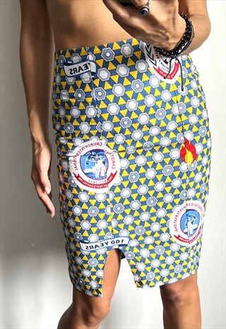 PRINTED COLORFUL PENCIL VINTAGE FUNNY SKIRT XS