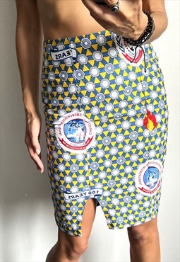 Printed Colorful Pencil Vintage Funny Skirt XS