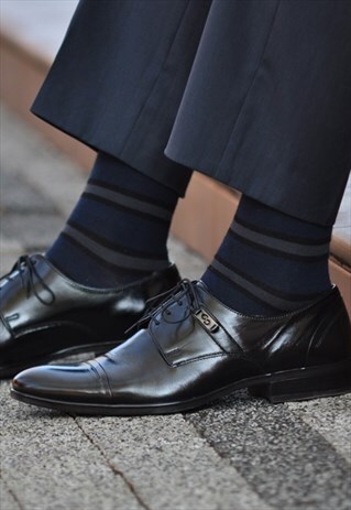 FASHION BAMBOO SOCKS WITH BLUE GREY STRIPES